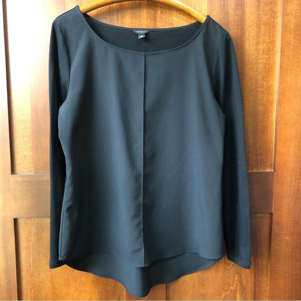 Women’s Ann Taylor Black Mixed Media Long Sleeve Top Size Medium